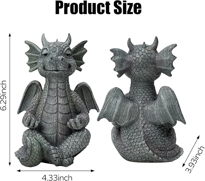 UTTCMK Garden Dragon Statue Decor - Meditation Dragon Sculpture Figurine Outdoor Decoration, Zen Yoga Garden Art Sculpture for Patio Lawn Yard Balcony Indoor Decor(Hands Flat)