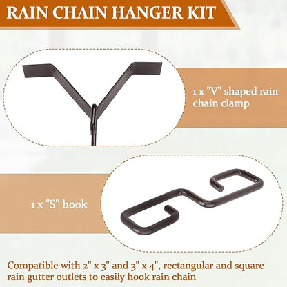 Rain Chain Clip for Gutter Adapter, Outside Hardware Rain Catcher System V Style Copper Rain Chimes Downspout Holder Connector Hook, Rain Chain Water Diverter Accessories
