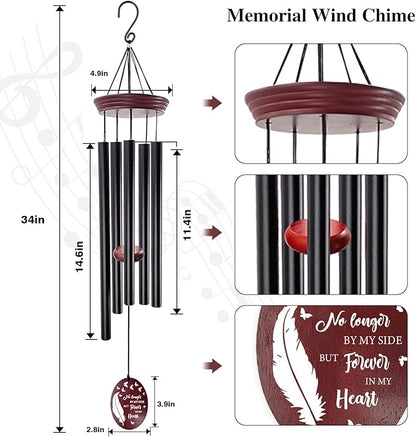 Memorial Wind Chimes for Loss of Loved One, 33.5" Sympathy Wind Chimes with Feather & Butterfly Remembrance Sail, Deep Tone Bereavement Gift for Loss of Mom Dad, Outdoor Garden Decor