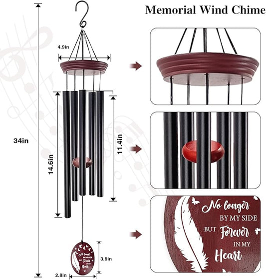 Memorial Wind Chimes for Loss of Loved One, 33.5" Sympathy Wind Chimes with Feather & Butterfly Remembrance Sail, Deep Tone Bereavement Gift for Loss of Mom Dad, Outdoor Garden Decor