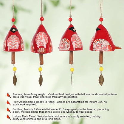Cardinal Wind Chimes for Outside and Indoor, Ceramic Bird Song Hanging Windchimes, Gifts for Mom, for Rustic Music Garden Backyard Church Decoration Porch Outside Outdoor Festival Memorial Gift