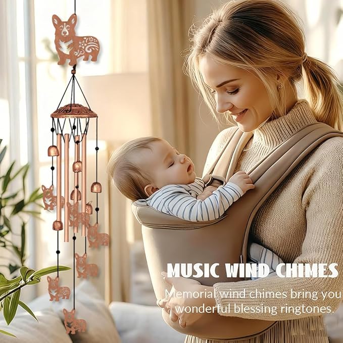 INFUNLY Corgi Wind Chimes for Outside Puppy Metal Wind Chime Aluminum Windchime Tubes Dog Animal Memorial Wind-Bell Retro Music Windchimes with Bells for Yard Garden Decor Housewarming Birthday Gift