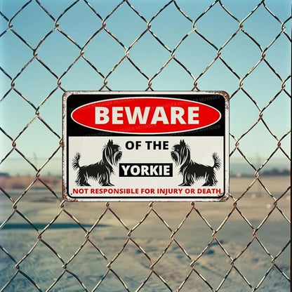 Beware Of The Dog Yorkie Sign Aluminum Metal Tin Signs Outdoor Yard Sign Warning Sign For Fence Yard Home Kitchen Farm Garden Wall Decor 8x12 Inch