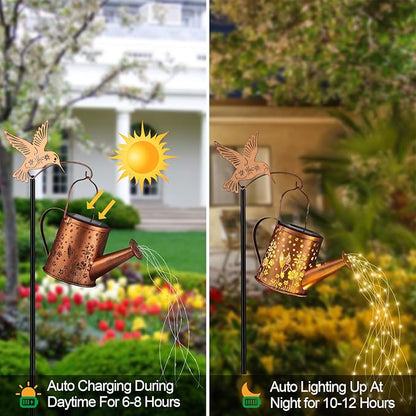 Gifts for Mom, Hummingbird Solar Lantern Outdoor Waterproof, Outside Metal Watering can Landscape Lights for Garden Yard Patio Pathway Decor Birthday Gifts for Women Grandma -with Pole