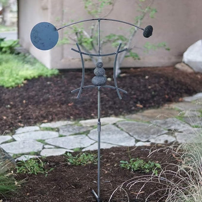 Aura Life Zen Garden Spinner Kinetic Wind Sculpture with Rock Cairn & Stake - Relaxing Outdoor Spinners for Yard and Garden - Handmade Outdoor Wind Art Vane Sculptures (Bare Steel)