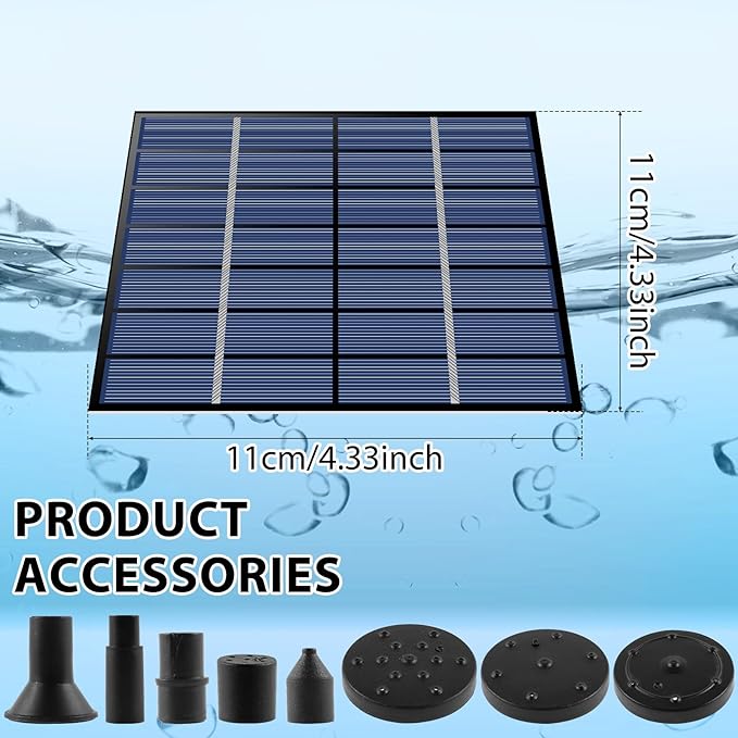 Solar Powered Water Fountain Pump with Panel, DIY Solar Fountain Pump Kit with 8 Nozzles 39 in Spray Height Solar Powered Fountain Water Pump for Bird Bath, Ponds, Garden, Fish Tank (B)