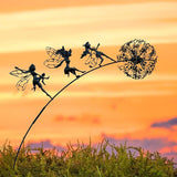 Flower Fairy Dancing with Dandelion Garden Sculpture,Angel Metal Ornaments Stainless Steel Statue Decorations,Wonderland Outdoor Yard Lawn Patio Stakes Sculptures Decor (A)