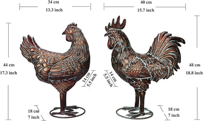 Metal Chicken Decor for Yard and Garden Large Rooster & Hen Garden Statues & Sculptures Antique Copper Outdoor Chickens Yard Art for Backyard Patio Lawn Home Kitchen Farmhouse Decorations