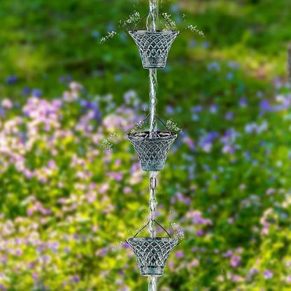 Tfro & Cile Rain Chain Gutter Downspout Catcher Outside Water Diverter Decorative Garden Rain Cups Chime Home Decor - 8 1/2 Feet Long