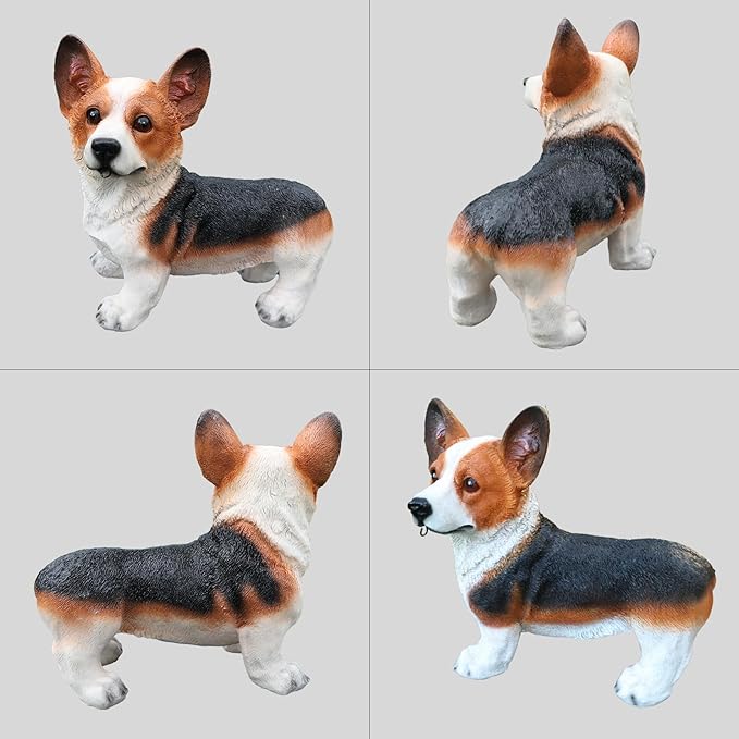 Red & White Corgi Pathway Greeter with Solar Lantern & Reversible Sign, Standing Corgi Statue for Doorway, Patio Rail, Balcony & Yard