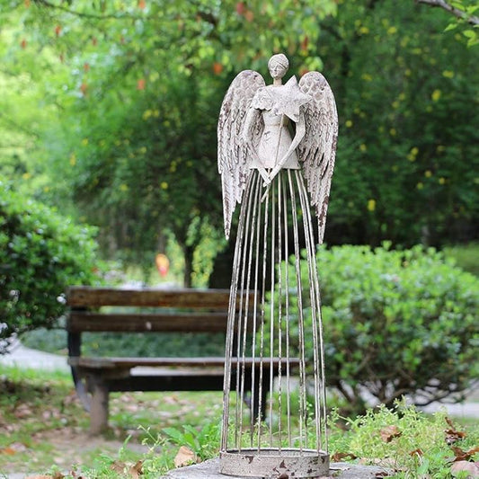 Angel Garden Statue Outdoor Antique Metal Yard Art Decor Lawn Patio Decorations Garden Trellis for Climbing Plants Potted Vines Ivy Roses (26" H)