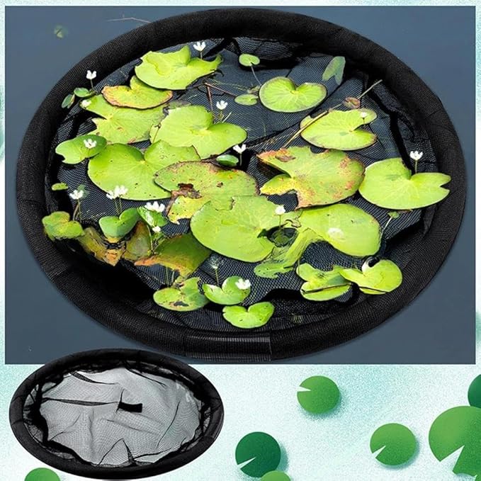 Floating Flora Fish Barrier,Floating Island Planter for Ponds,Plant Protector Fine Mesh Floating Pond Corral with Lifting Ring,Black Round Floating Plant Ring Corral,Water Features Pond Decoration