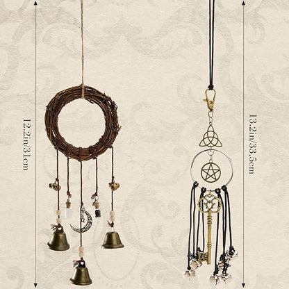 2 Pieces Witch Bells for Door Knob, Witch Wind Chimes Hanger Protection, Witchcraft Supplies Witchy Things, Magic Witching Bell Wreath Decor for Home Door Room (Black-New)