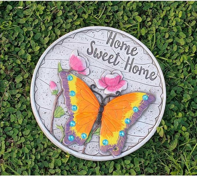 Etlegor Garden Décor Stepping Stones, Fun Animal Print Outdoor Pathway Décor Step Stones, All-Weather Lawn Pathway/Flower Beds/Courtyard Pavers(Butterfly-C)