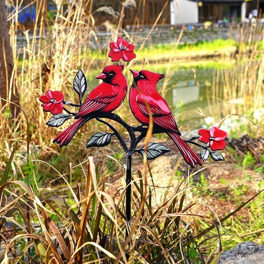 Red Cardinal Garden Stake - Metal Outdoor Decor for Patio & Yard(Red Cardinal-b)