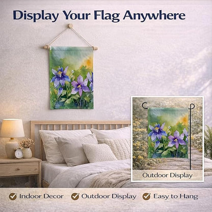 Caroline's Treasures Colorado Rocky Mountain Columbine in Watercolor Garden Flag Mailbox Flag Decorative Yard Flag Banner Outside Patio Artwork Yard Flower Beds, Garden Size, Multicolor