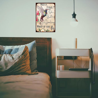 Bird Tin Sign Flower Metal Poster Vintage, What if You Fly, Wall Art Decor Gifts for Home Bar Kitchen Restaurant Bedroom Garden Plaque 8x12 Inch