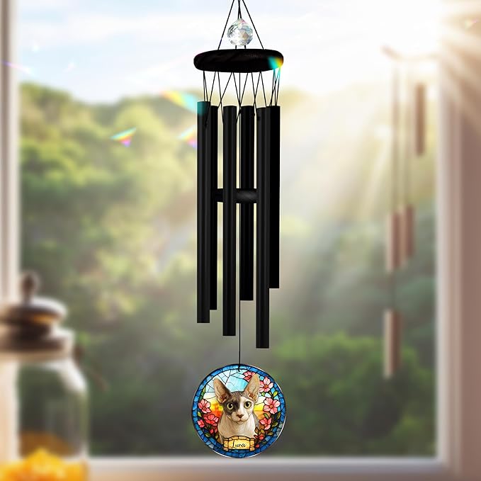 Personalized Pet Memorial Wind Chimes, Custom Crystal Pet Memory Suncatcher Ornament, Pet Memorial Gifts for Dogs, Cat Bereavement Keepsake for Women Nana Mom, Memorial Wind Chimes Garden Décor
