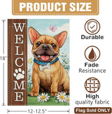 Dyrenson Welcome French Bulldog Dog Decorative Garden Flag, Paw Print Yard Outside Home Decorations Pet Lover Gifts, Spring Summer Burlap Outdoor Small Decor Double Sided 12 x 18