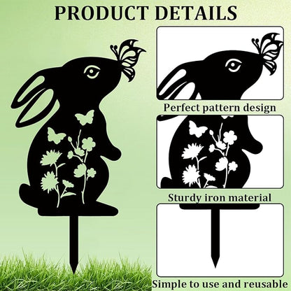 CREATCABIN 2Pcs Rabbit Metal Decor for Outside Black Rabbit Stake Rabbit Garden Decor Art Bunny Silhouette Statues Garden Decorative Ground Insert Lawn Ornaments for Outside Outdoor 9/12.4x11.8Inch