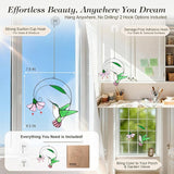 Stained Glass Hummingbird Suncatcher with Flower Branch - Handmade Real Glass Window Hanging, Bird Safe Gift for Women, Mom & Bird Lovers - Vibrant Porch & Kitchen Decor (Green)