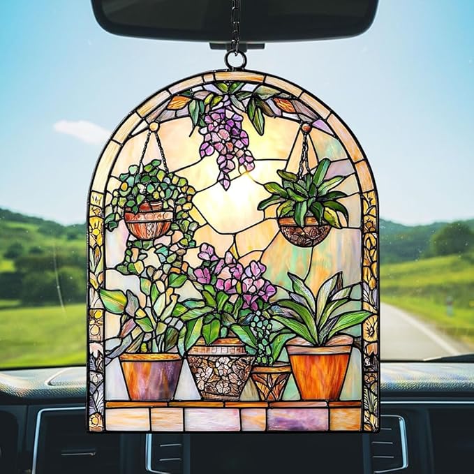Garden Lovers Acrylic Suncatcher Stained Glass Effect Window Car Hanging Christmas Ornament Indoor Outdoor Decor Garden Sun Catcher Panel for Acrylic Suncatcher Lover for Women Mom Grandma