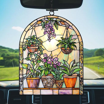 Garden Lovers Acrylic Suncatcher Stained Glass Effect Window Car Hanging Christmas Ornament Indoor Outdoor Decor Garden Sun Catcher Panel for Acrylic Suncatcher Lover for Women Mom Grandma