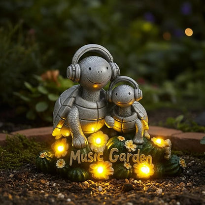 Solar Garden Turtle Statue 5.9"with Headphones,Solar Statue with 5 LED Lights,Anti-Fade Stone Texture Turtle Gifts for Women Men Mom Dad,Unique Resin Lawn Ornaments for Patio Yard Lawn Balcony