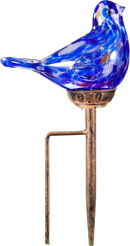 Solar Bird Garden Stake Lights - Hand Blown Glass Decorative Garden Pathway Lights Outdoor Waterproof Bird Glass Stakes (Dark Blue)