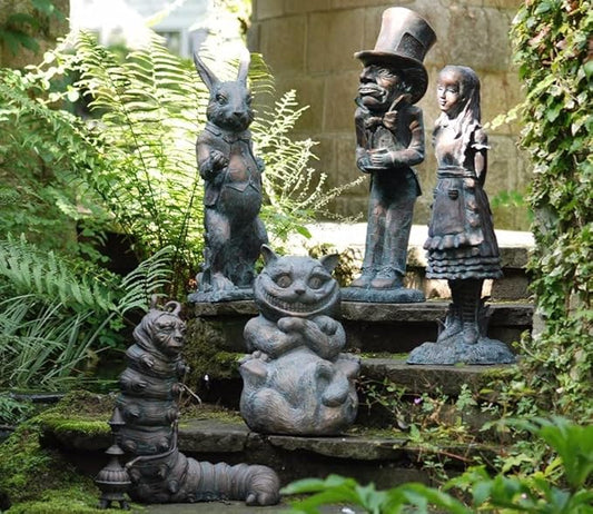 Wonderland Alice and The Mad Hatter Statue, Bronze Finish, Indoor/Outdoor Garden Patio Lawn Yard Decor