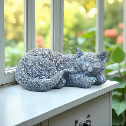 Cats Memorial Stone Garden Statue, Pet Statues Gifts for Loss of Cat Sympathy, Grave Markers for Garden Outdoor Statue Decor, 11.4” L Garden Decorative Tabby Figurine