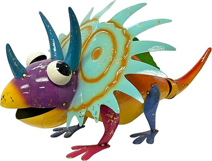 Metal Triceratops Dinosaur Garden Colorful Enanemeled Statue Outdoor Decoration, Patio and Lawn Ornament, Indoor Decor, Sculpture Yard Art