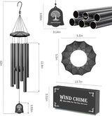 Wind Chimes for Outside - 6 Tubes 32" Wind Chimes for Loss of Loved One, Retirement & Outdoor Patio Yard Decoration, Retired Gift for Mom Women Grandma Neighbors Garden Décor Black