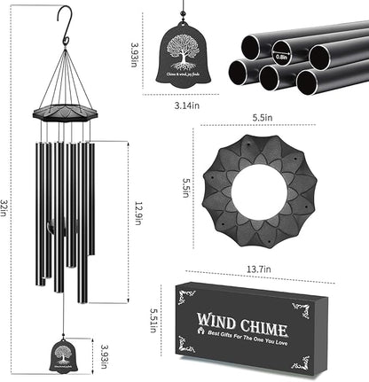 Wind Chimes for Outside - 6 Tubes 32" Wind Chimes for Loss of Loved One, Retirement & Outdoor Patio Yard Decoration, Retired Gift for Mom Women Grandma Neighbors Garden Décor Black