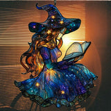 Cute Wizard Reading Books Acrylic Suncatcher Stained Glass Effect Window Car Hanging Christmas Ornament Indoor Outdoor Decor Garden Sun Catcher Panel for Book Lover for Women Mom Grandma