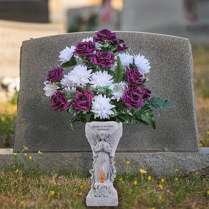 Cemetery Commemorative Gift - Garden Angel Statue with Solar Lights and Vases, Prayer Angel Vase,Angel Garden Statues Outdoor Decor, Tomb Cemetery Decoration