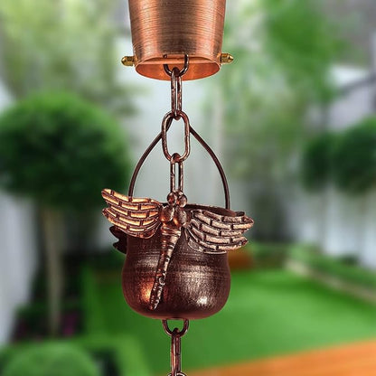 CT DISCOUNT STORE Decorate Your Home with Variety Rain Chain - Solid Metal Hand Craft Garden Decoration (Dragonfly Rain Chain; Brown)