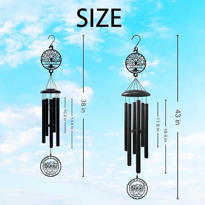 Personalized 50th/60th/25th/30th/40th/10th Anniversary Wind Chimes for Couple Parents, Personalized 50 Year Anniversary Chimes Metal Sign Gifts, Custom Metal Name Sign