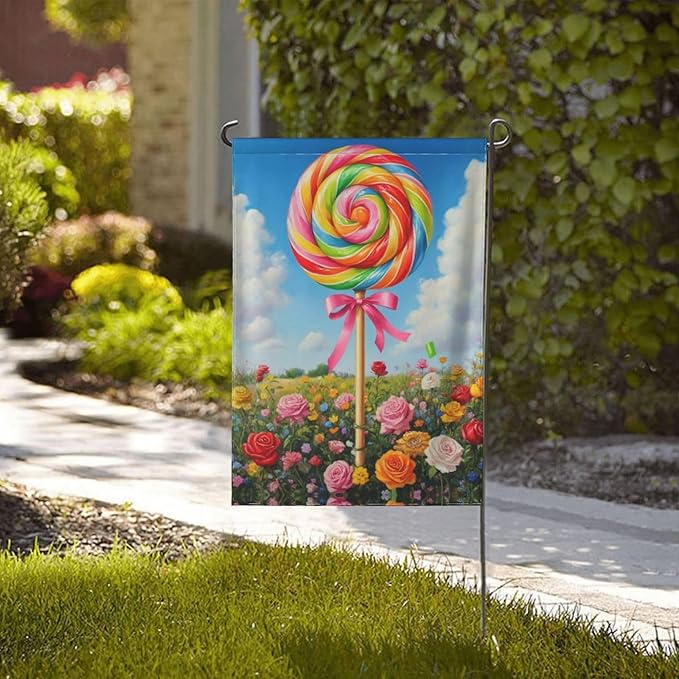 Colorful Lollipop Garden Garden Flag Double Sided Flags For Room Outside Yard Flag Outdoor Banner Wall Art Hanging 12.5"X18"