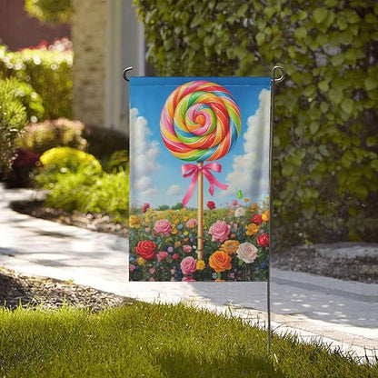 Colorful Lollipop Garden Garden Flag Double Sided Flags For Room Outside Yard Flag Outdoor Banner Wall Art Hanging 12.5"X18"