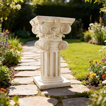 English Rosette Indoor Outdoor Sculptural Garden Plinth Base Statue Riser, Weatherproof Sturdiness Plinth Base Statue Riser for Statues, Flower Pots, Decor, Cast Stone Resin, Antique Stone Finish (F)