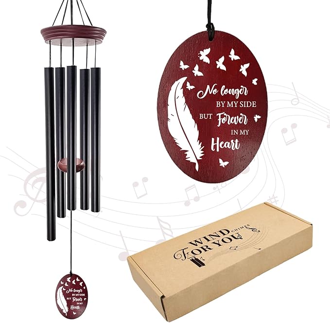 Memorial Wind Chimes for Loss of Loved One, 33.5" Sympathy Wind Chimes with Feather & Butterfly Remembrance Sail, Deep Tone Bereavement Gift for Loss of Mom Dad, Outdoor Garden Decor