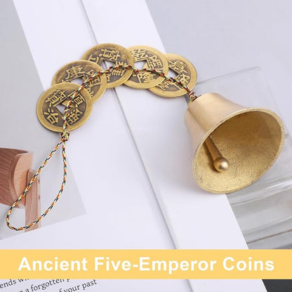 2 PCS Hanging Bells for Door, Feng Shui Coins, Chinese Feng Shui Bell Wind Chime, Brass Hanging Decor with Coins for Wealth Protection Good Luck, Indoor Outdoor Car Decor
