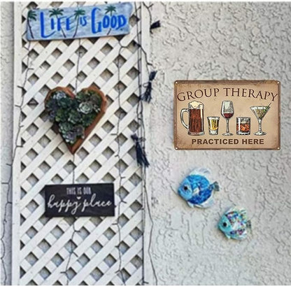 Bar Wall Decor Beer Signs Metal Tin Sign For Patio Backyard And Pool，Group Therapy Practiced Here Funny Personalized Vintage Signs For Home Decor Art Accessories Decorations Outdoor 8x12 Inch