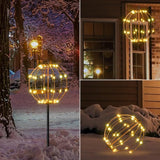 LIGHTSHARE 10IN 48LED Light Ball Yard Decoration Pathway Lights Sphere Light with Fold Flat Metal Frame Indoor Outdoor Waterproof Garden Lights, Brown Frame / Warm White Lights, 10