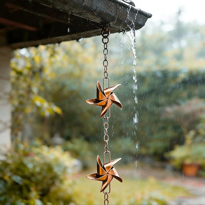 taman Rain Chain Set, 6ft Windmill Rain Chain for Gutters,Copper Rain Chain Cups to Replace Gutter Downspout, Divert Water, 6 Cups, Rose Gold