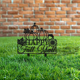 WADORN Fall Pumpkin Metal Decorative Garden Stakes, Funny Happy Fall Y'all Metal Outdoor Statues Funny Maple Leaves Black Silhouette Ornament Gifts for Thanksgiving Party Autumn Harvest Lawn Walkway