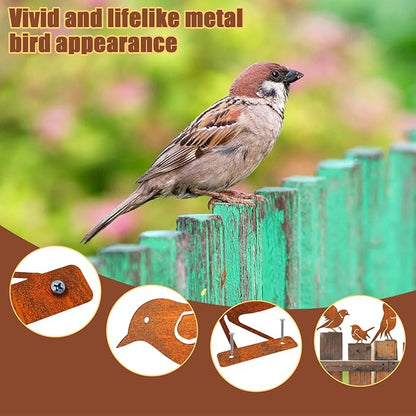 Rusty Metal Bird Garden Decor – 5PCS Iron Bird Silhouette Ornaments, Rustic Yard Art Decorations for Fence, Trees, Gates & Outdoor Decor