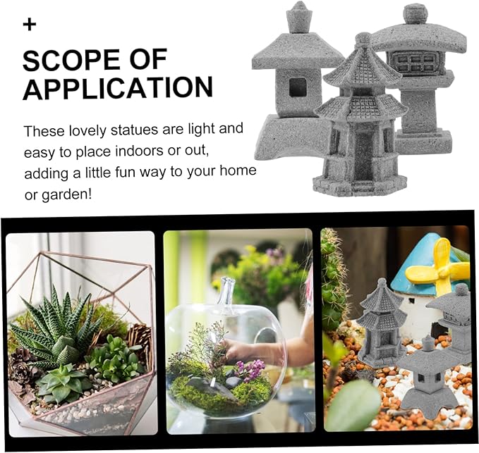POPETPOP 15pcs Miniature Figurine Garden Pavilion Realistic Sandstone Ornaments for Landscaping for Bonsai Home Decoration