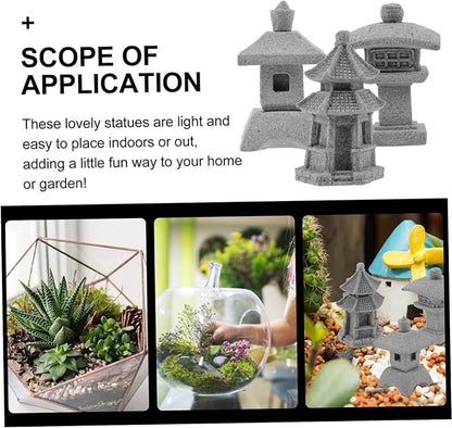 POPETPOP 15pcs Miniature Figurine Garden Pavilion Realistic Sandstone Ornaments for Landscaping for Bonsai Home Decoration